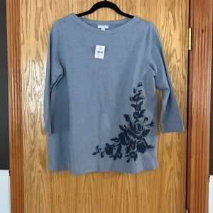 J jill 3/4 sleeve embroidered sweatshirt